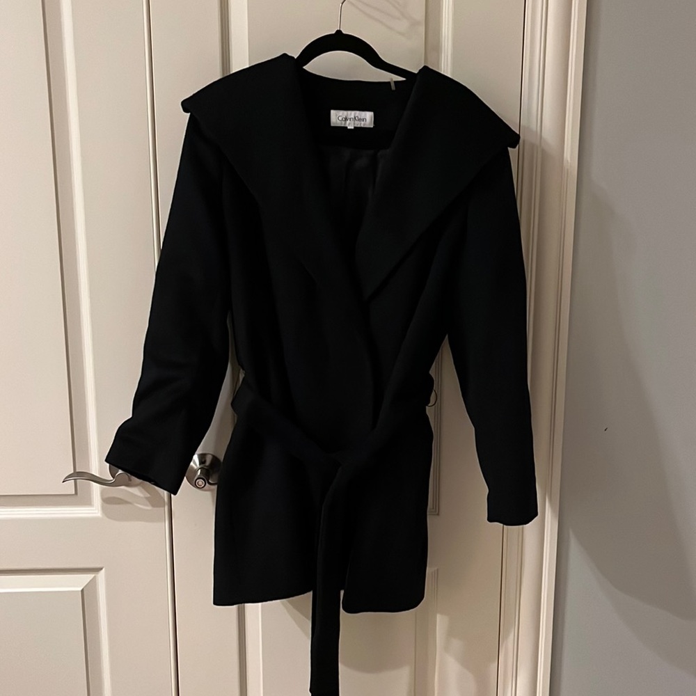 Calvin Klein Wool Wrap Coat with Belt